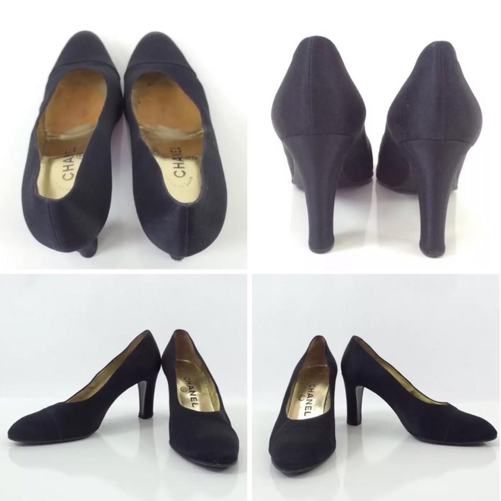 CHANEL VINTAGE BLACK SATIN HEELS PUMPS 👠 - Picture 5 of 7
